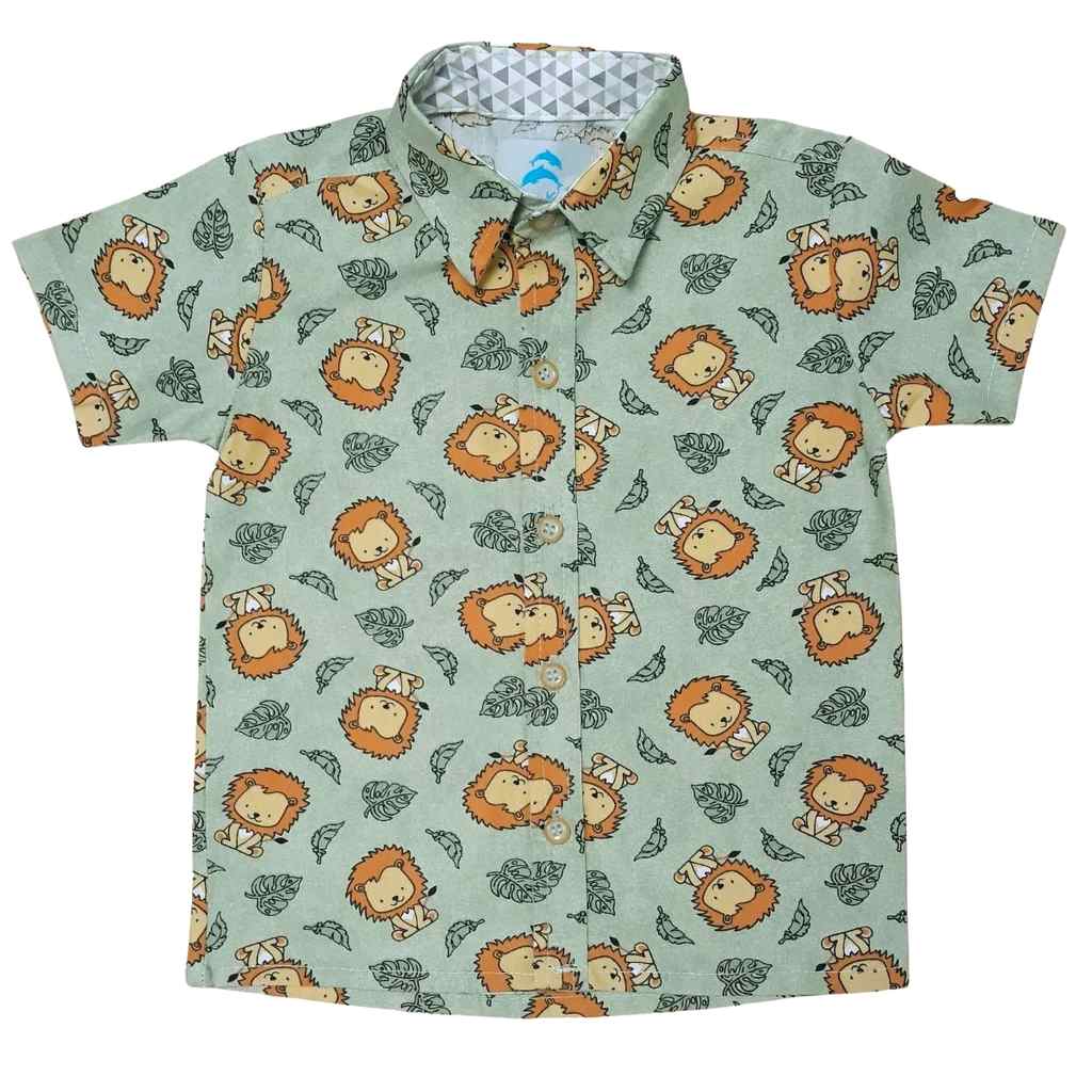 camisa infantil safari rei leão verde